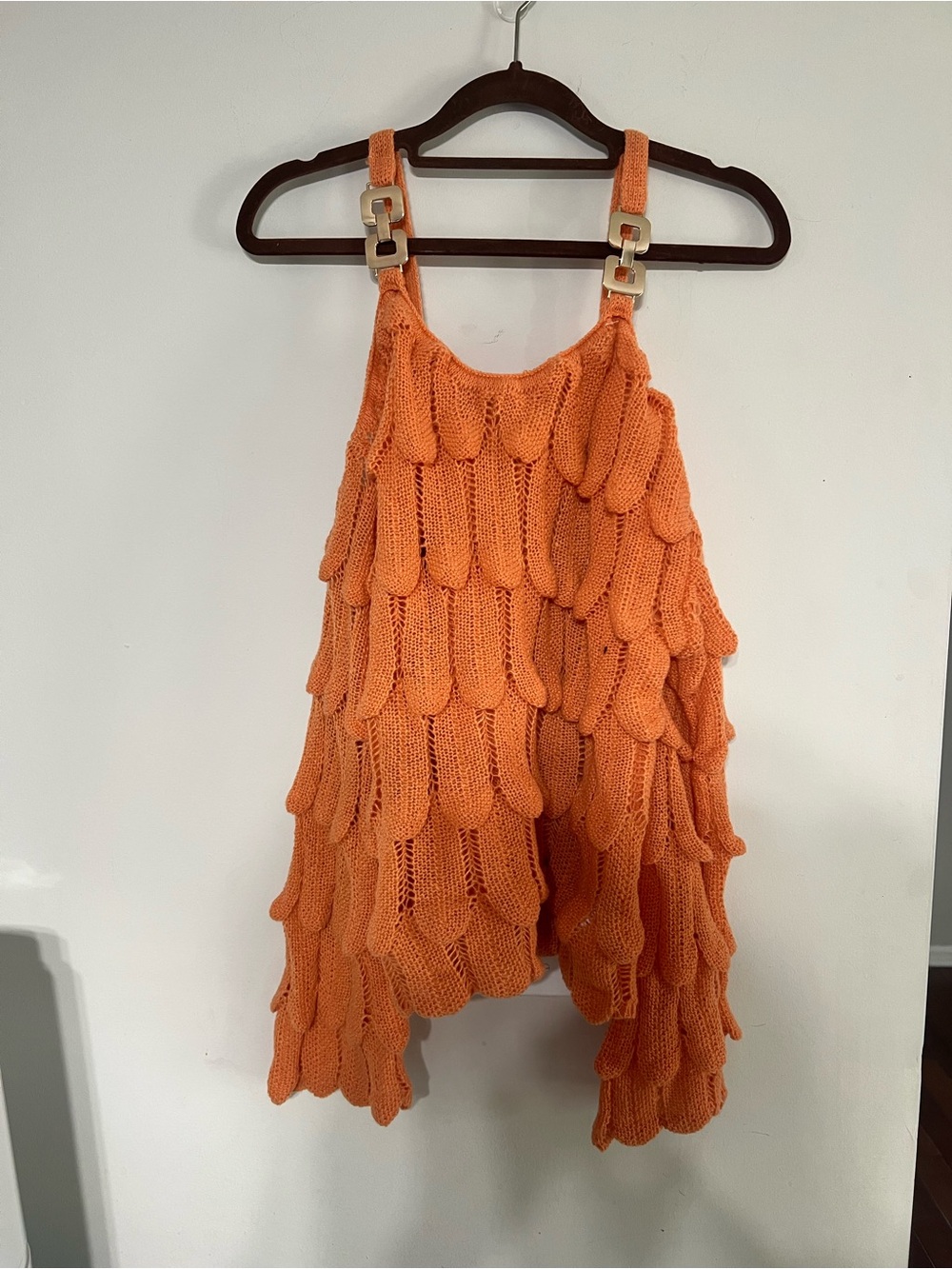 Off-Shoulder Orange Textured Knit Sweater - Picture 2 of 5